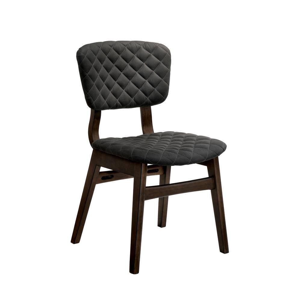 LANTRO JS Set of 2 Side Chairs Walnut Finish Solid wood Mid Century Modern Padded Fabric Seat And Back Kitchen Dining