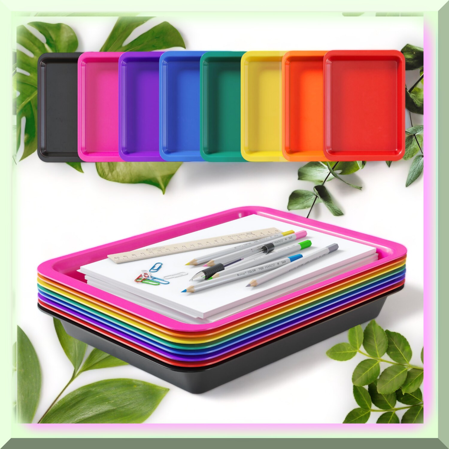 Rainbow Fun Tray Set: 8 Vibrant Kids Activity Plastic Trays for Sensory, Arts, and Crafts - Perfect for Lego, Sand, Orbeez, Water Beads, Painting - Montessori-inspired Art Tray