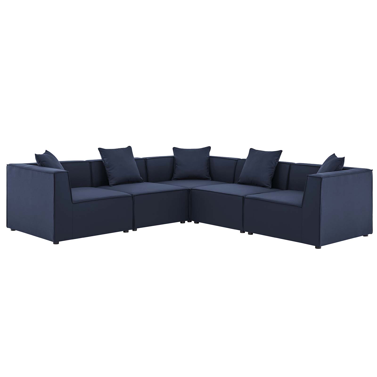 Modway Saybrook Outdoor Patio Upholstered 5-Piece Sectional Sofa in Navy