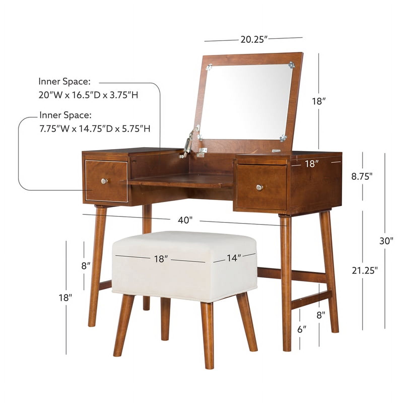 Linon Vallen Wood Vanity Set in Walnut Brown