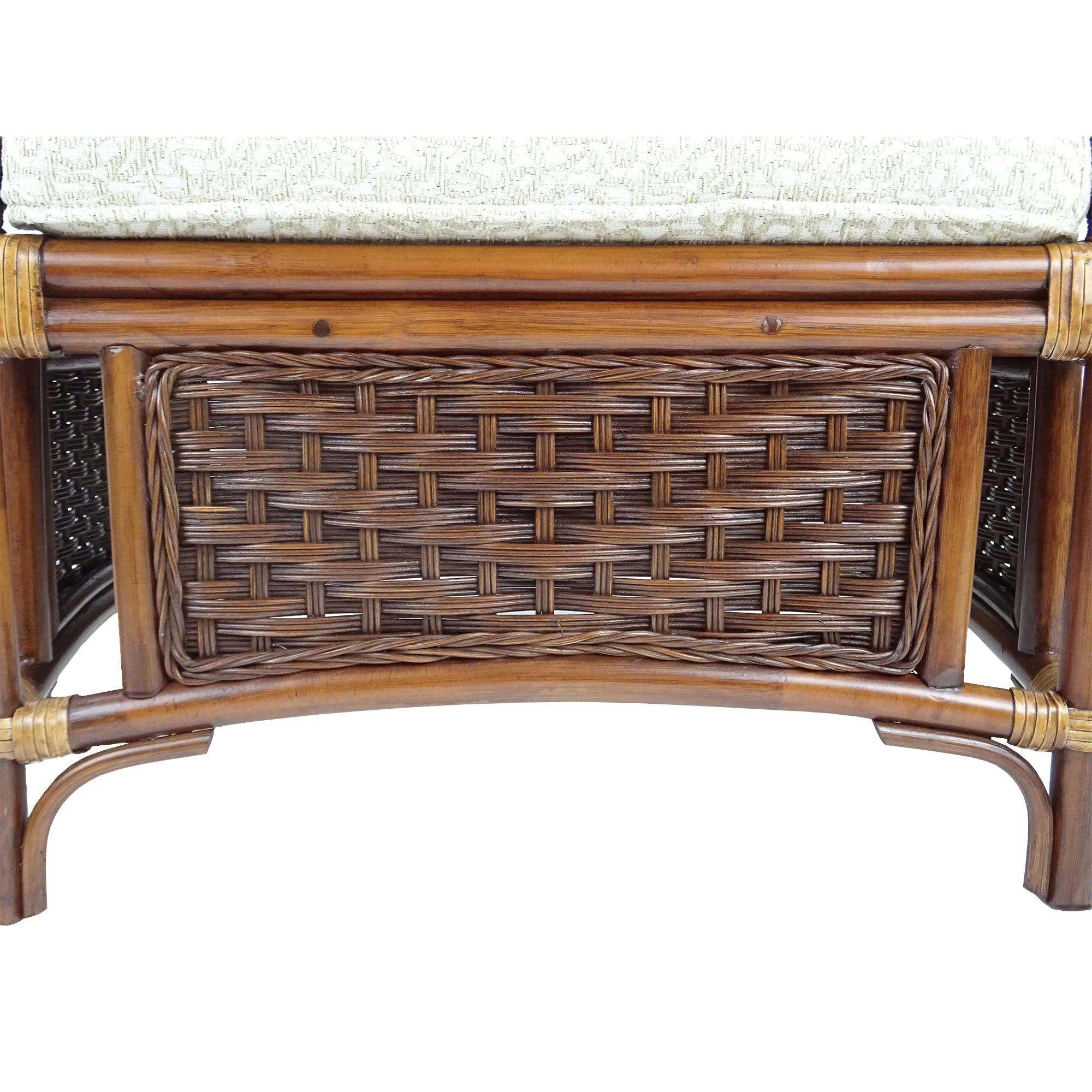 SK New Interiors Alexa Ottoman Natural Rattan Wicker Handmade Design with Cushion, Dark Walnut Color