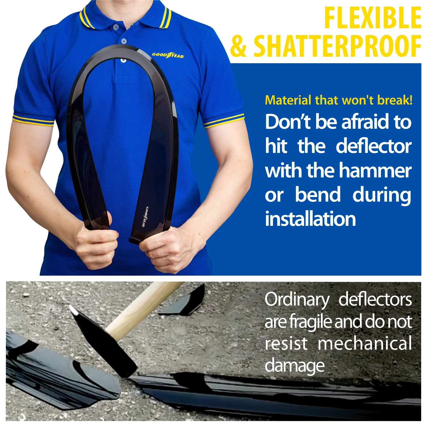 Goodyear Shatterproof in-Channel Window Deflectors for Chevrolet (Chevy) Malibu 2016-2024, Rain Guards, Window Visors for Cars, Vent Deflector, Car Accessories, 4 pcs - GY003478