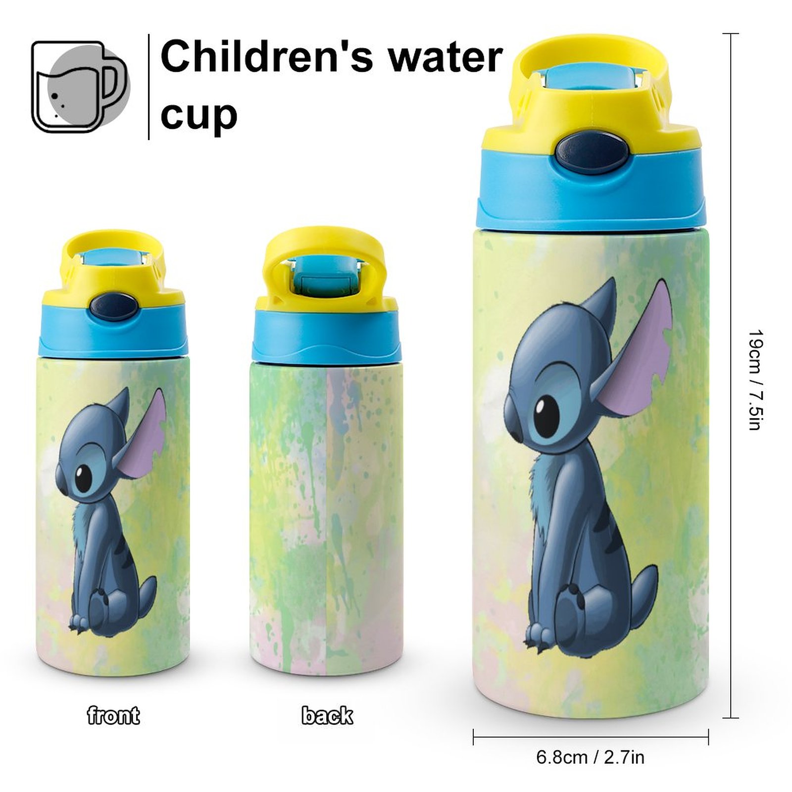 Stitch Character Animal Children's Water Bottle Vacuum Insulated Stainless Steel Cup With Straw Toddler Thermoses
