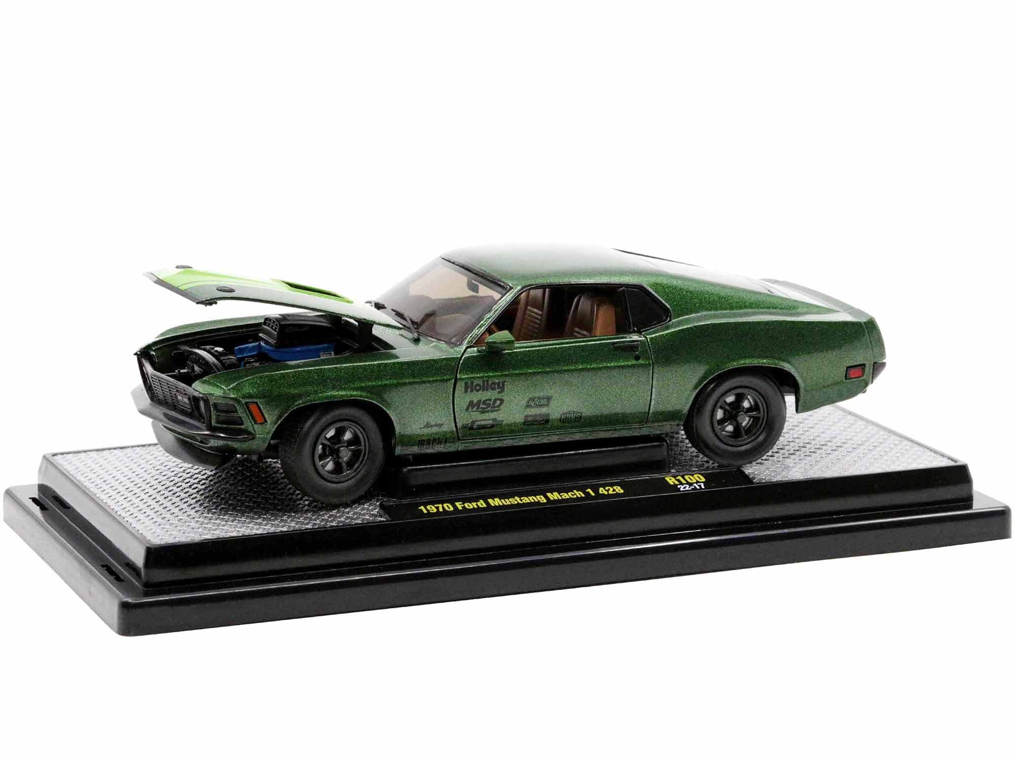 1970 Ford Mustang Mach 1 428 Green Metallic with Light Green Hood Limited Ed to 6550 pcs 1/24 Diecast Model Cars by M2 Machines