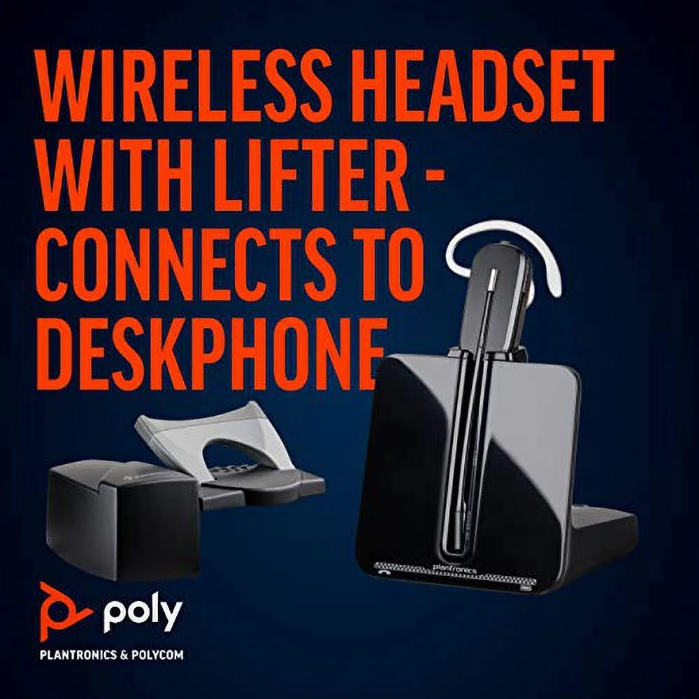 Plantronics - CS540 Wireless DECT Headset with Lifter (Poly) - Single Ear (Mono) Convertible (3 wearing styles) - Connects to Desk Phone - Noise Canceling Microphone