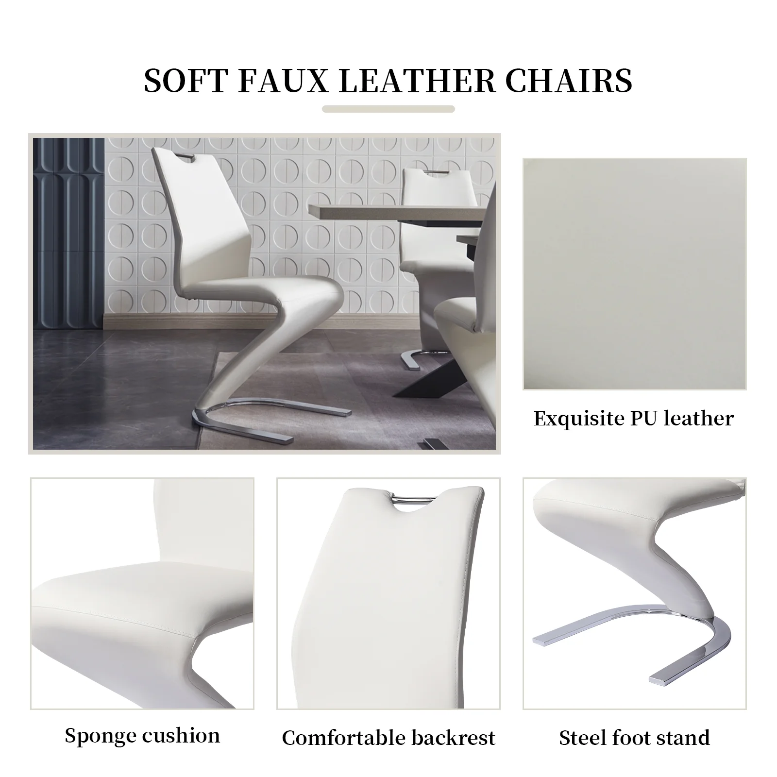 Modern Mid-Century Dining Table for 6-8 People Kitchen Table Set Extendable Rectangular Dining Table with 6 Leather Upholstered Dining Chairs