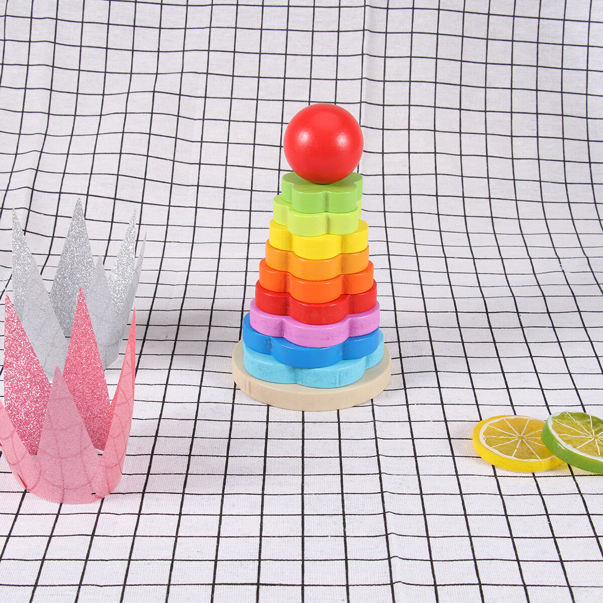 Wooden toy Children Creative Rainbow Stacking Game Toy Circle Building Blocks Tower Educational Toys Wooden Toy for Kids Babies