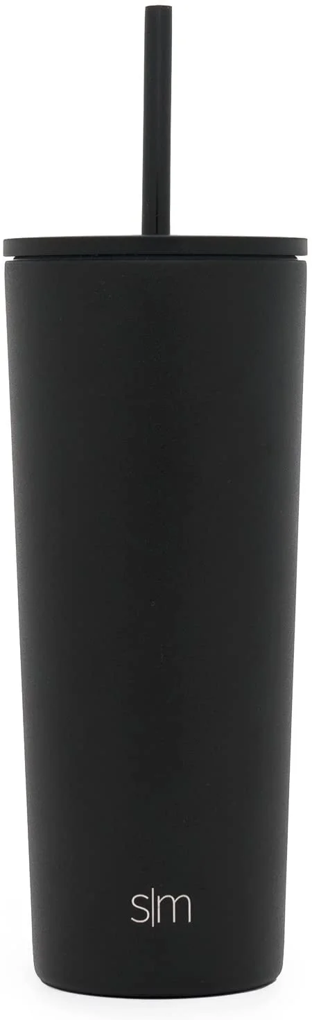 Simple Modern Classic Insulated Tumbler with Straw and Flip Lid Stainless Steel Water Bottle Iced Coffee Travel Mug Cup, 24oz (710ml), Midnight Black