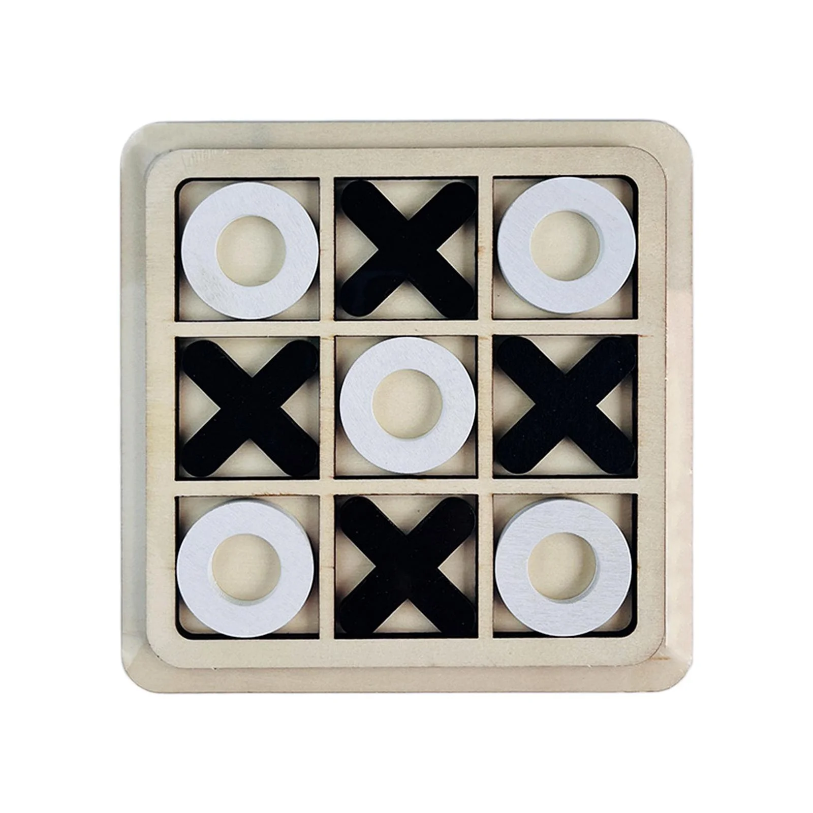 Wood Tic TAC Toe Board Game XO Table Toy Unique Gifts for Kids Entertainments 18cmx18cm Rustic Night Activity Educational Toys black white