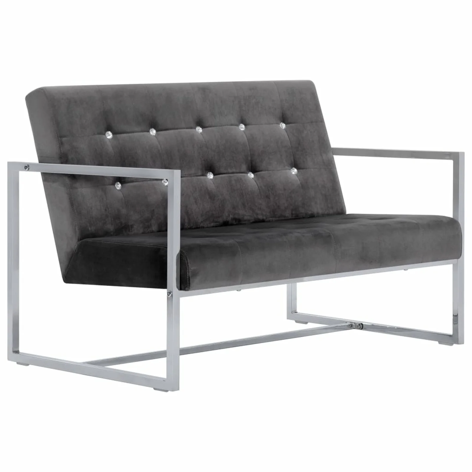 2-Seater Sofa with Armrests Dark Gray Chrome and