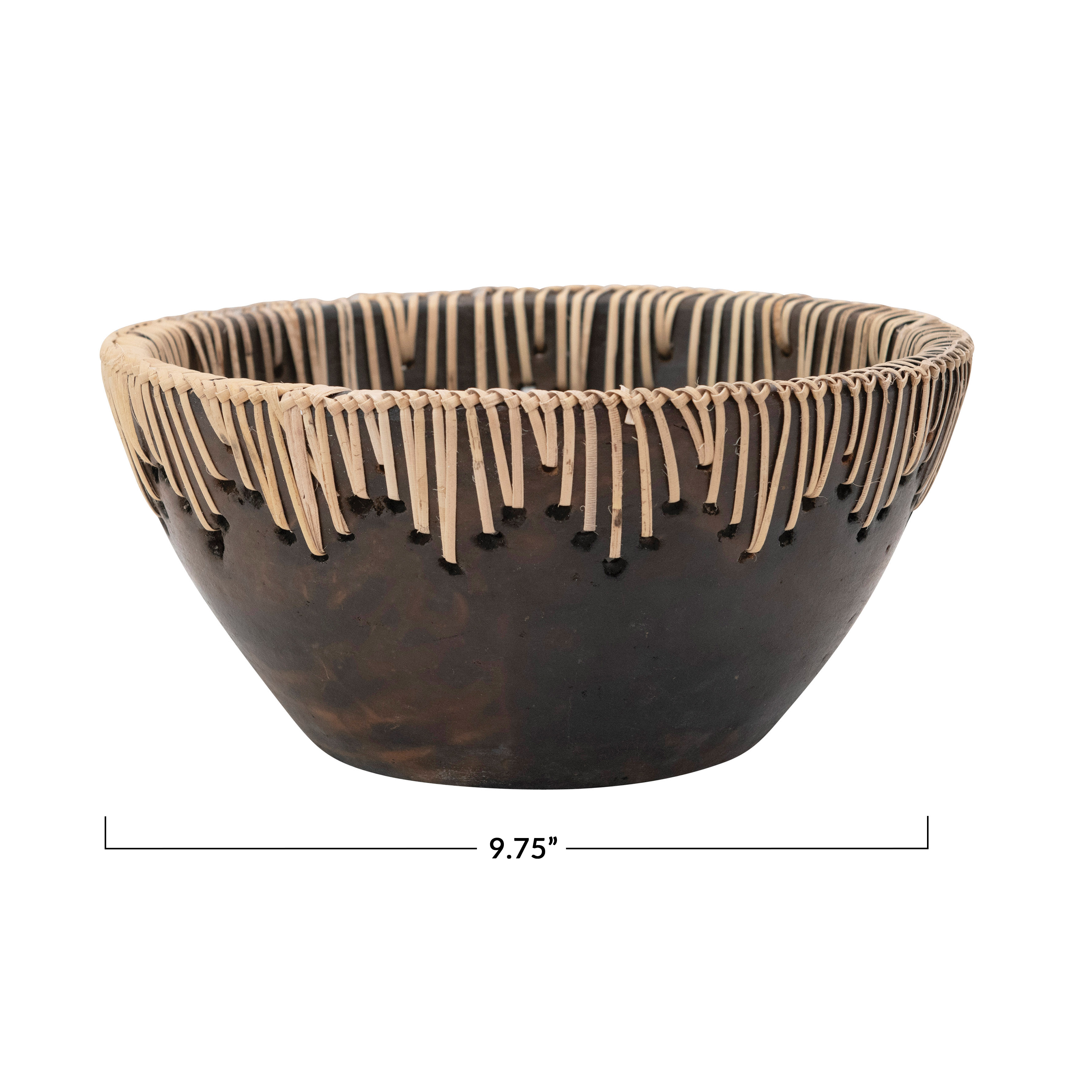 Creative Co-Op DF5312 Brown Terra Cotta Bowl w/Rattan Stitching