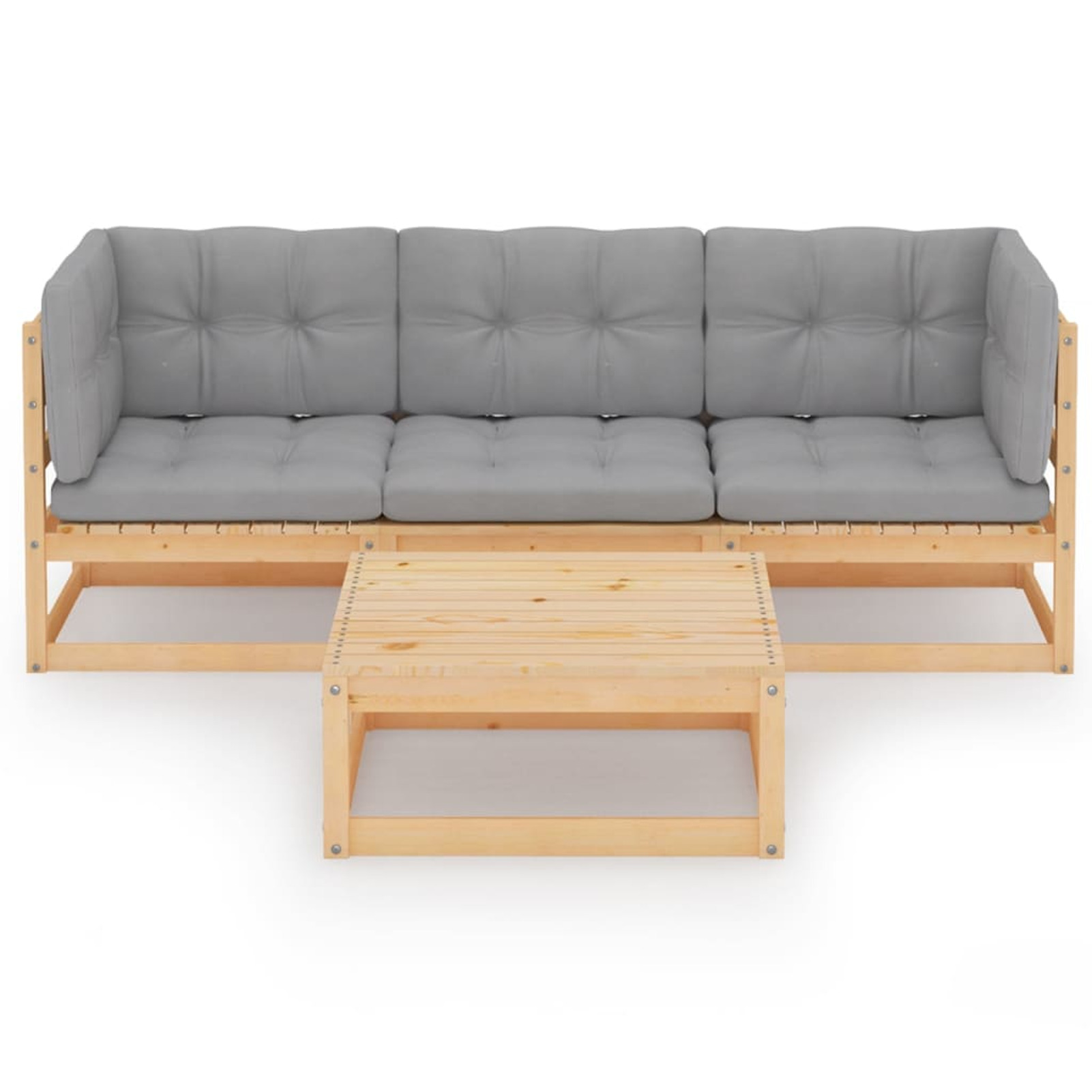 Dcenta 4 Piece Patio Lounge Set Outdoor Conversation Set with Gray Cushion Pinewood Sectional Outdoor Furniture Set for Patio, Backyard, Patio, Balcony