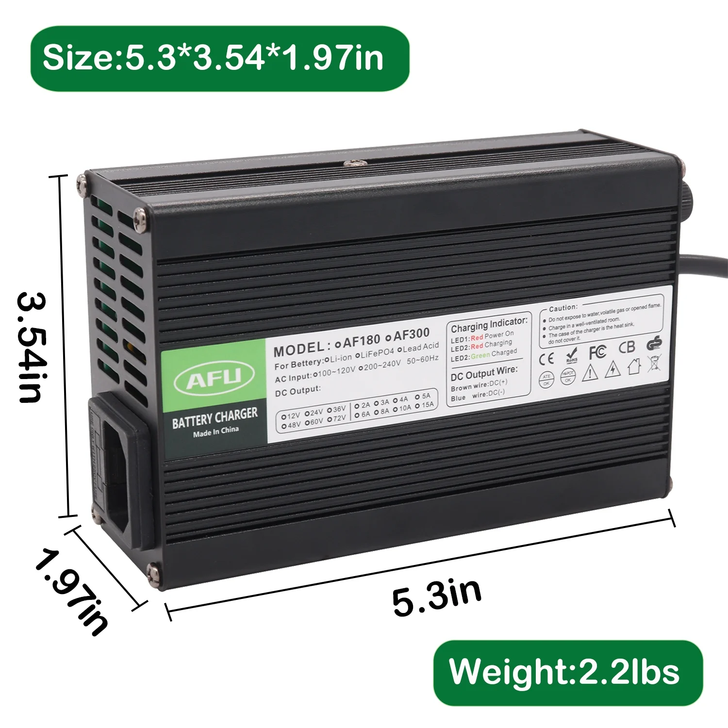 50.4V 5A Charger 12S 44.4V E-Bike Li-ion Battery Smart Charger Battery Charger With Fan Aluminum Case