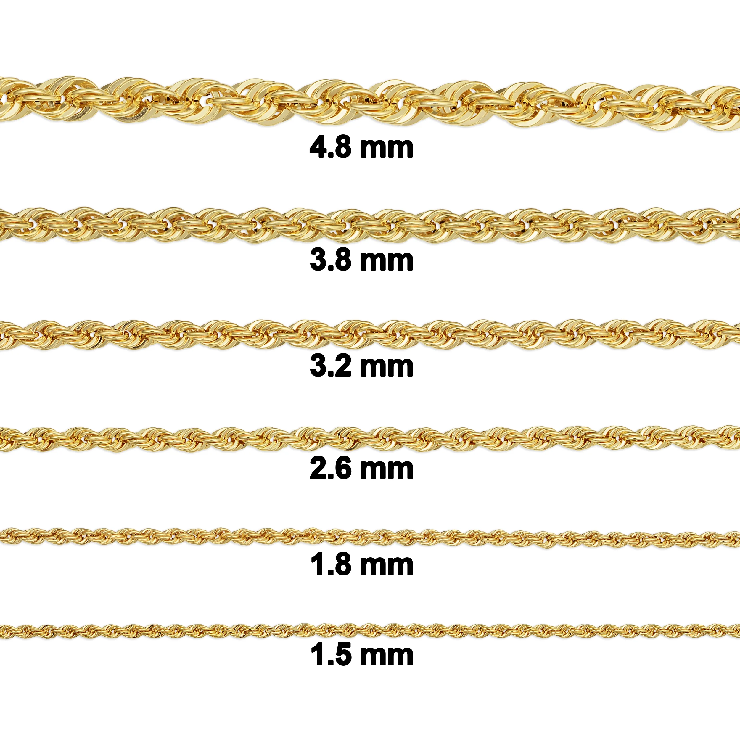 Kooljewelry 10k Yellow Gold Rope Chain Necklace (1.5 mm)