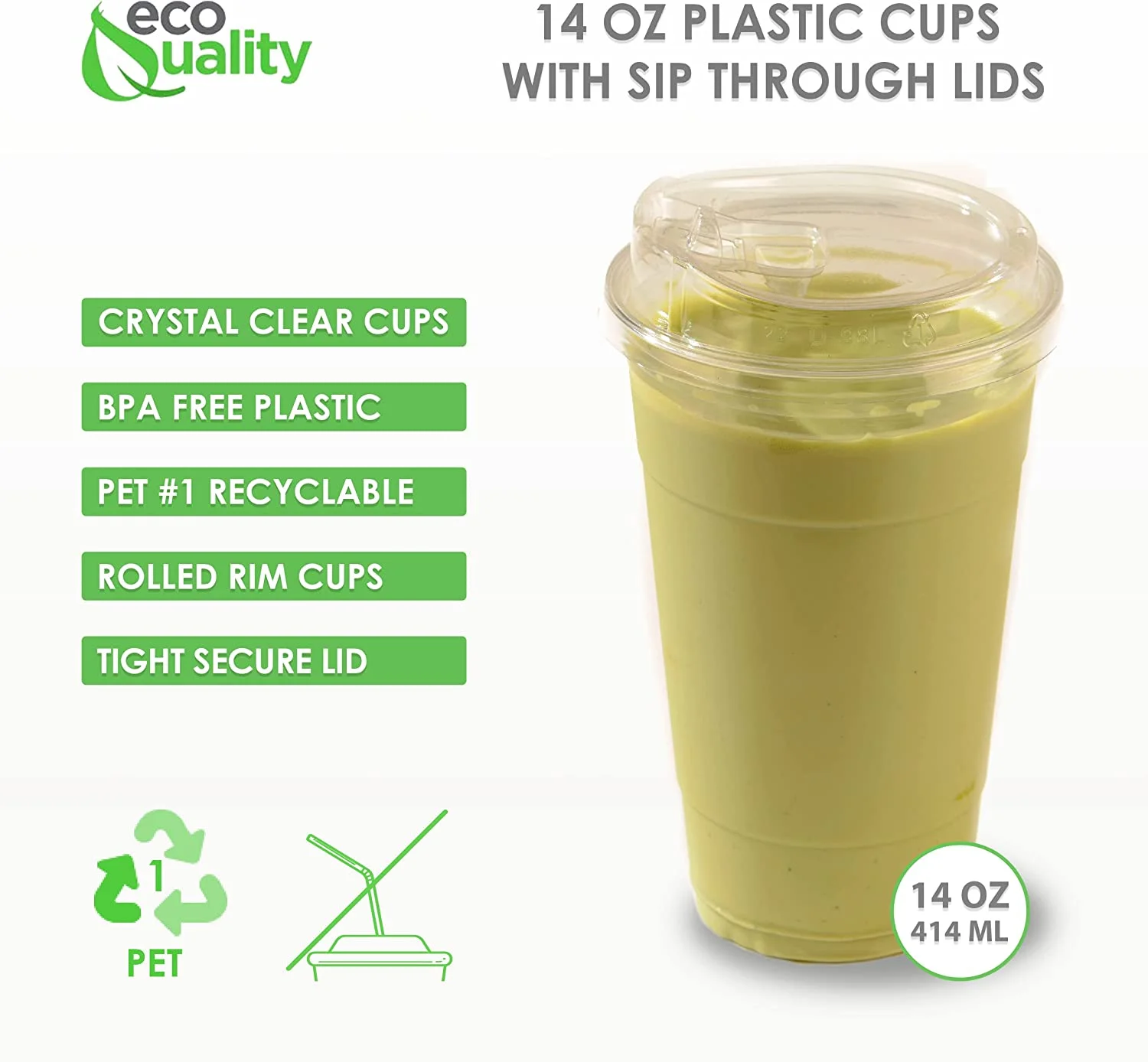 [400 Pack] 14 oz Cups | Iced Coffee Go Cups and Sip Through Lids | Cold Smoothie | Plastic Cups with Sip Through Lids | Clear Plastic Disposable Pet Cups | Ideal for Parfait, Juice, Soda, Party Cups