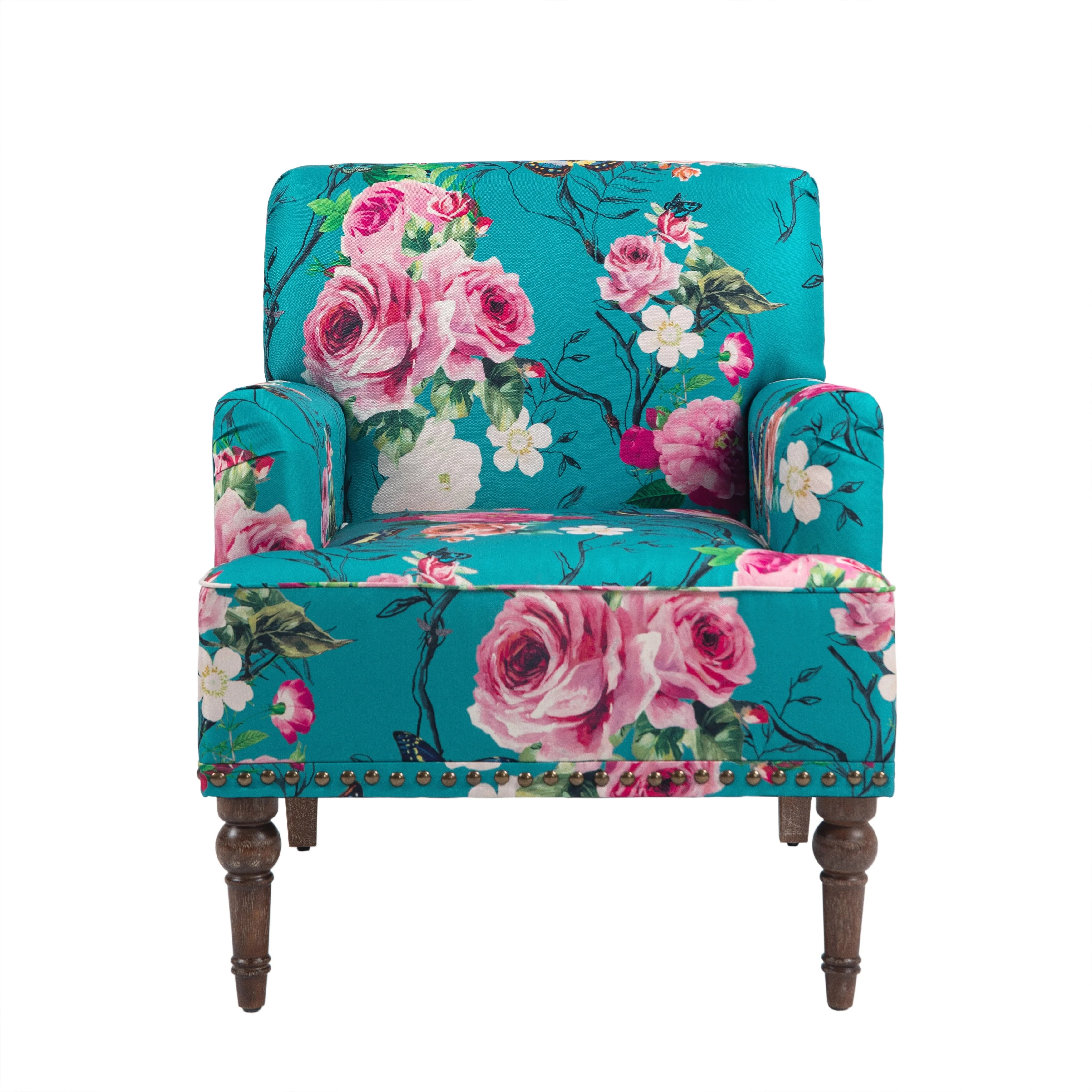 Jerry Upholstered Stripe Accent Chair Modern Armchair FLORAL