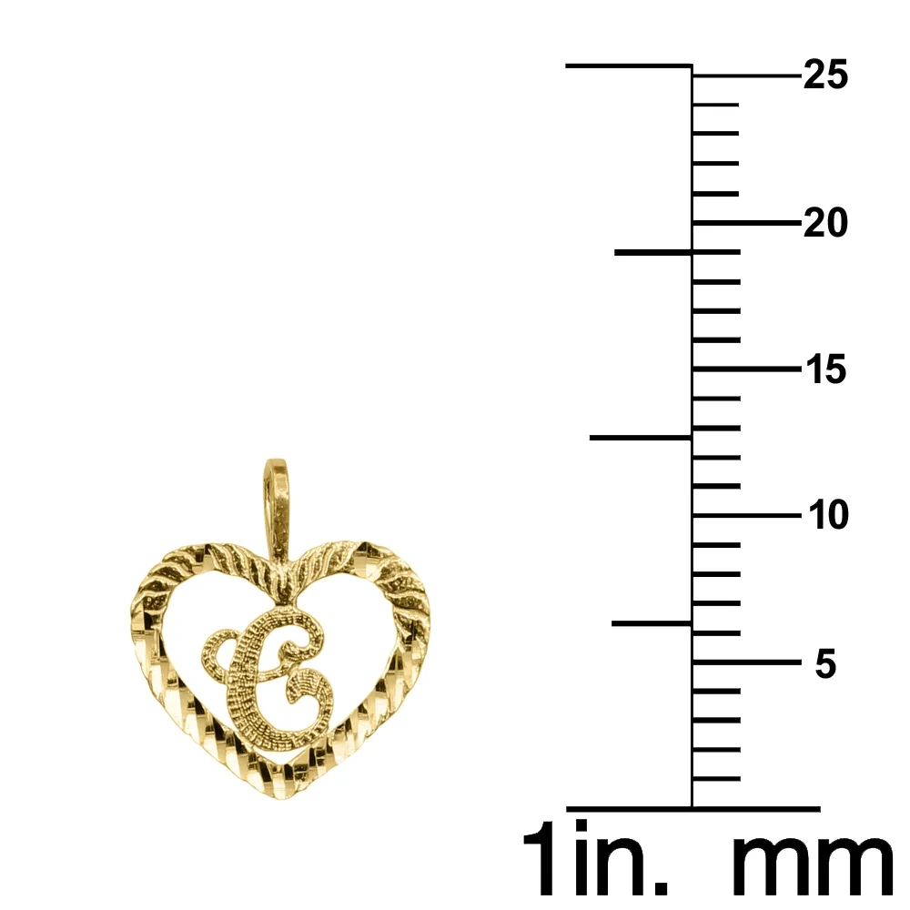 Precious Stars 14K Yellow Gold Diamond-Cut Heart-Shaped Initial Letter 'C' Pendant with 16
