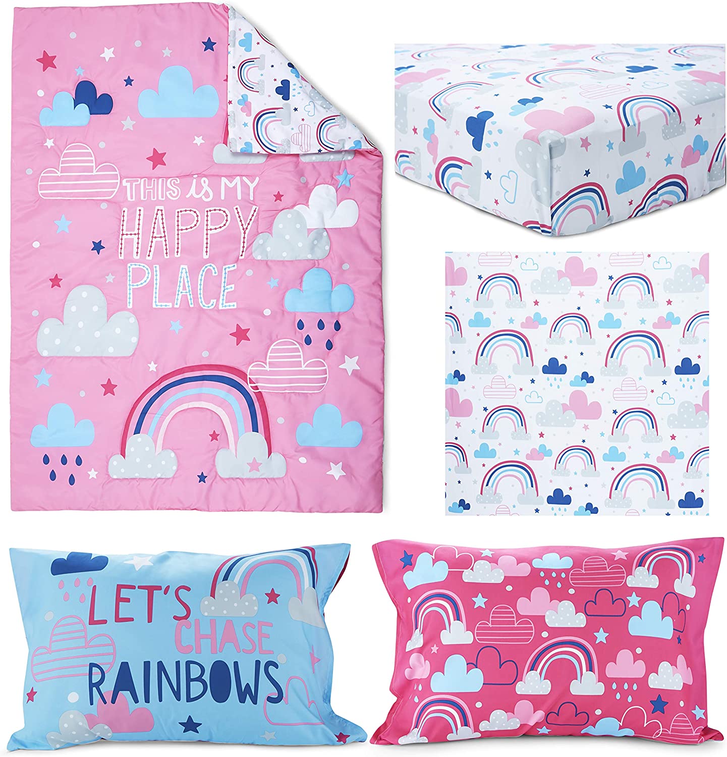 Funhouse My Happy Place Let's Chase Rainbows 4 pc Toddler Bed Set