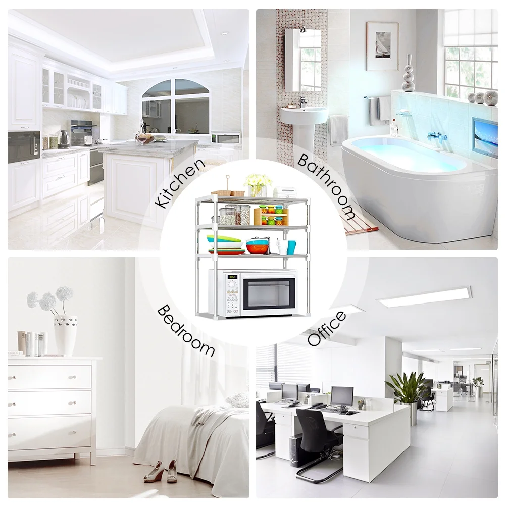 3-Tier Multi-functional Kitchen Storage Shelf Rack Microwave Oven Shelving Unit