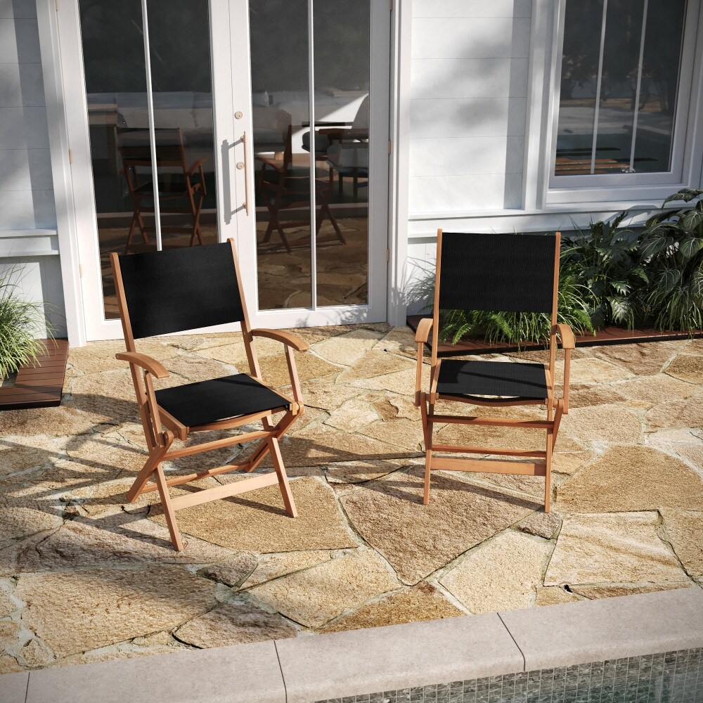 Taylor & Logan 2PK All-Weather Acacia Wood and Mesh Folding Bistro Armchairs
