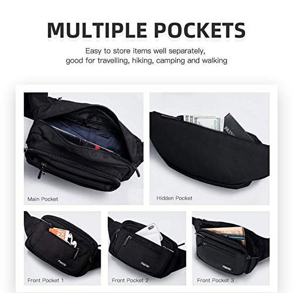 FREETOO Waist Pack Bag Fanny Pack for Men&Women Hip Bum Bag with Adjustable Strap for Outdoors Workout Traveling Casual Running Hiking Cycling (Black)