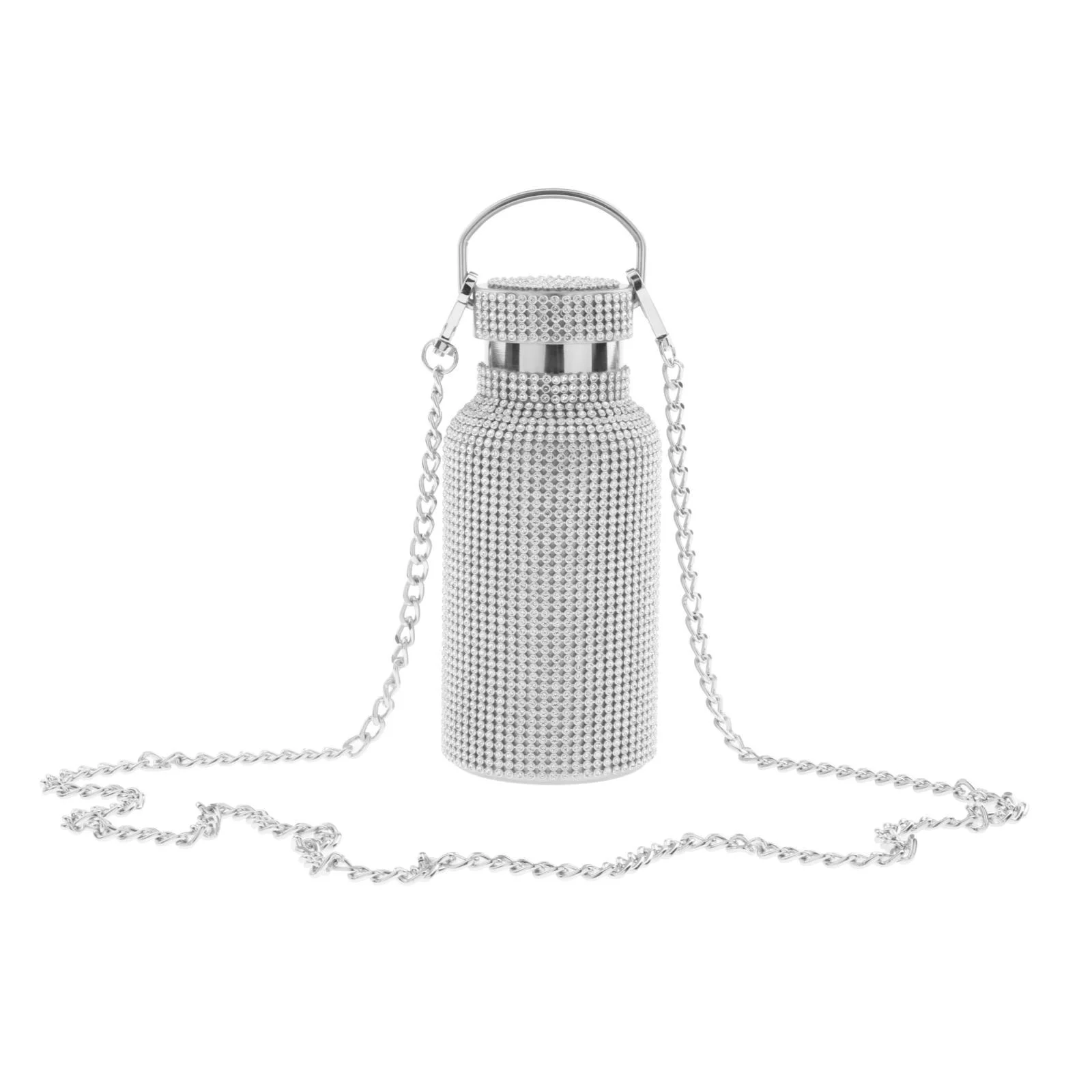 Bottle,Bling Rhinestone Stainless Steel Thermal Bottle,Refillable Water Bottle,Insulated Water Bottle with Chain - 350ML