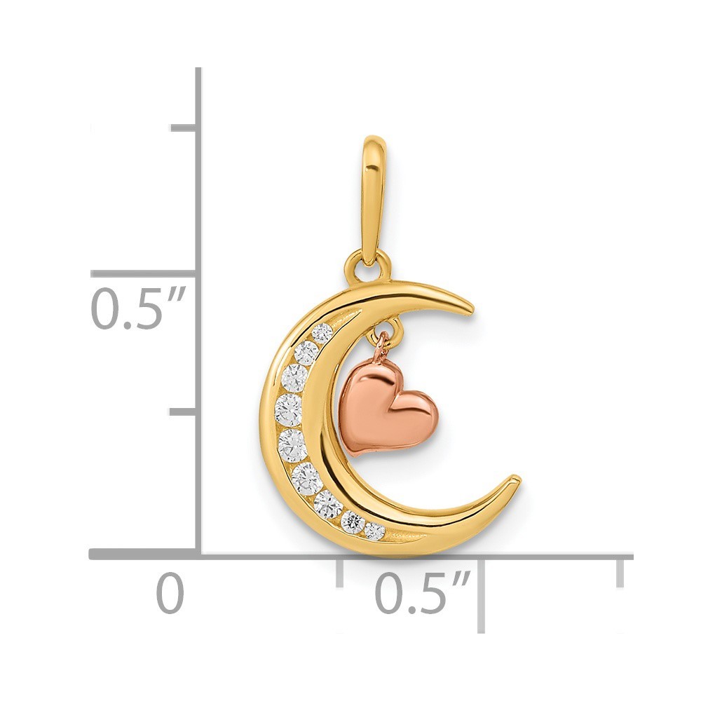 14k Two tone Gold CZ Cubic Zirconia Simulated Diamond Celestial Moon Love Heart Pendant Necklace Jewelry Gifts for Women