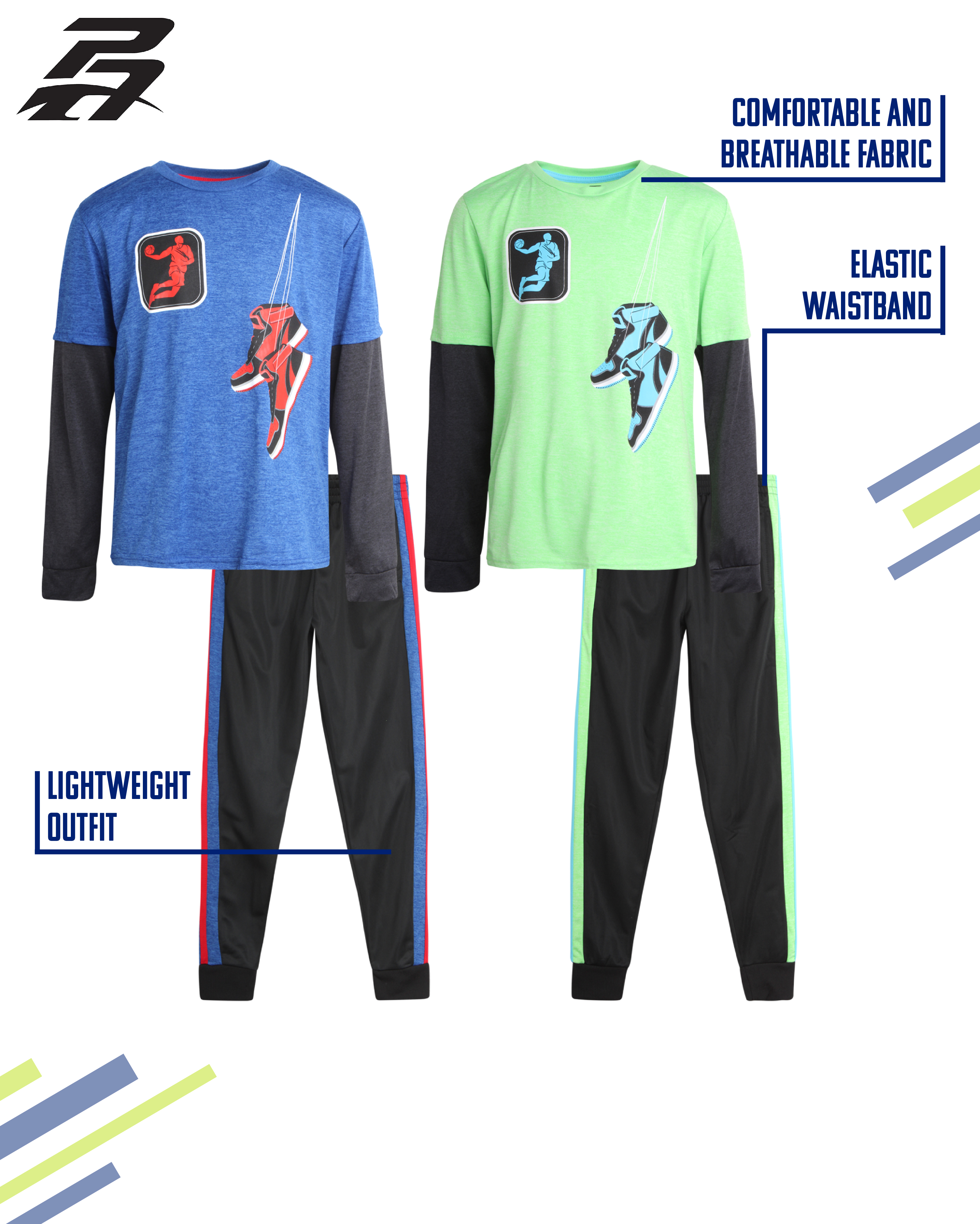 Pro Athlete Boys’ Sweatsuit Set - 4 Piece Performance Shirt and Tricot Sweatpants (Size: 8-16)
