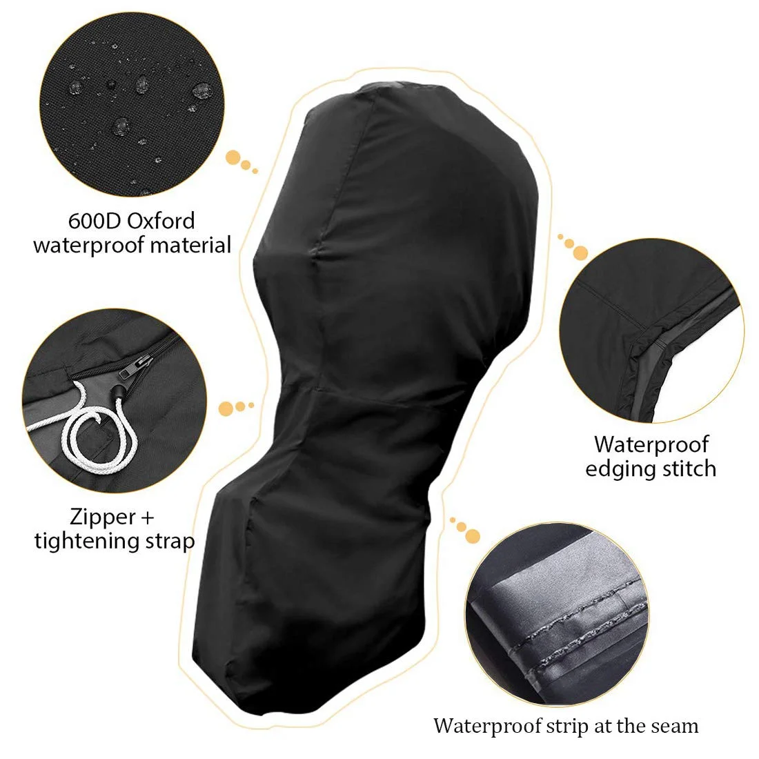 Coverify Full Outboard Motor Cover for 250-350 HP Boat Engine Cover Waterproof 600D Oxford Black