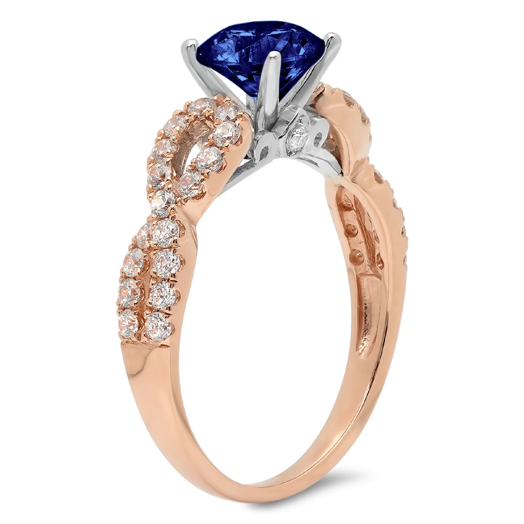 1.36ct round cut blue simulated tanzanite 18k rose white gold anniversary engagement ring size 10.5