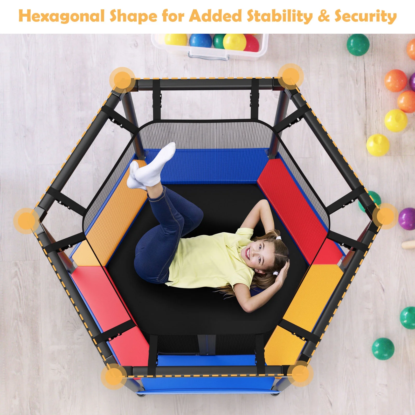 Topbuy 48’’ Kids Jumping Exercise Mini Recreational Hexagonal Shape Toddler Trampolines for Kids Toy Birthday Gift