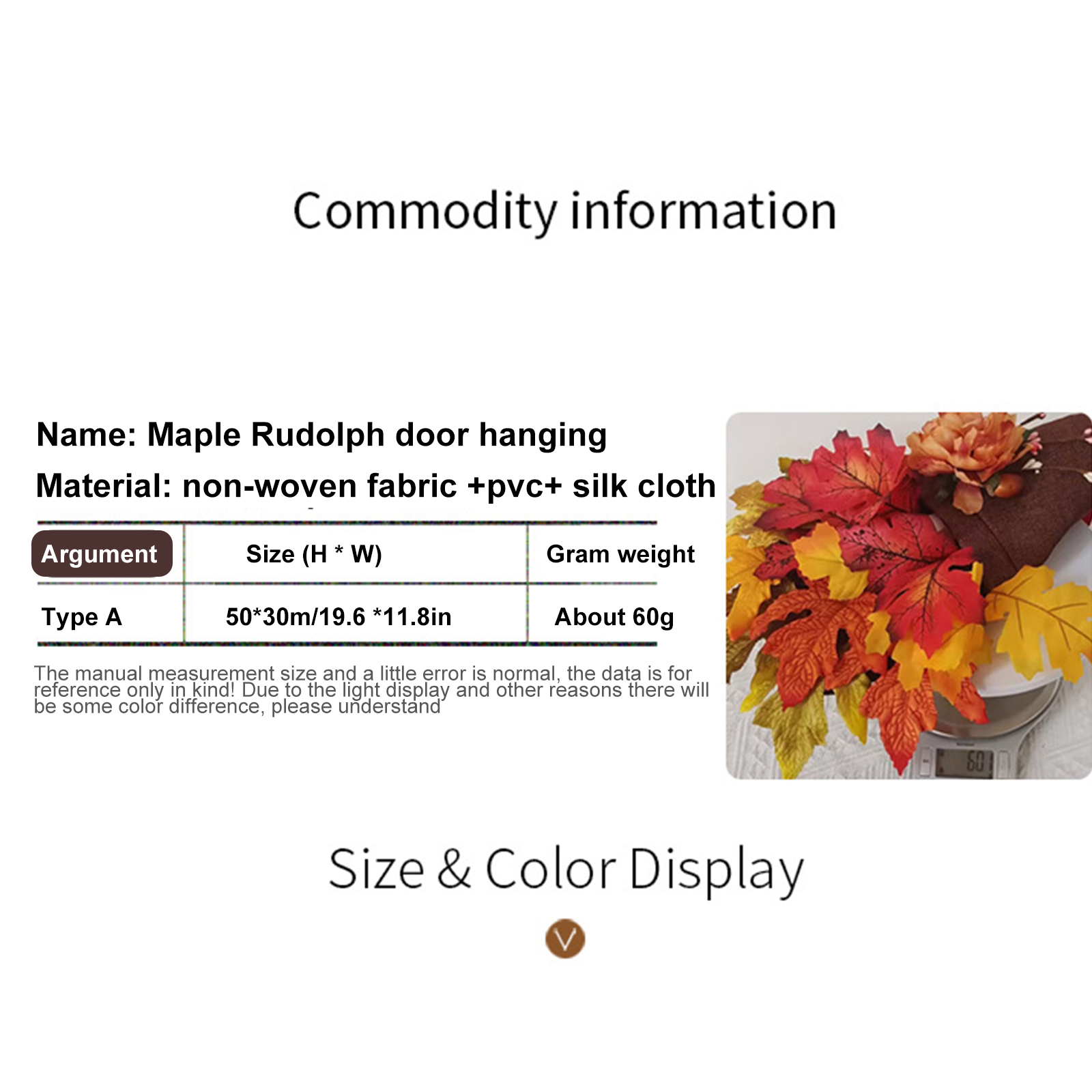 Fall Wreaths for Front Door, Cute Dwarf Doll with Autumn Maples Leaf Wreath, for Indoor Outdoor Harvest Thanksgiving Farmhouse