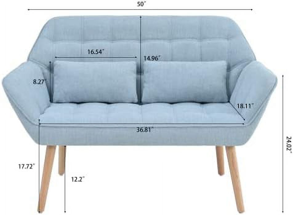 TJUNBOLIFE 50" Modern Loveseat Sofa with 2 Pillow  Mid Century Linen Fabric 2-Seat Sofa Couch Tufted Love Seat for Small Space  Office Couch for Living Room  Bedroom (Blue)