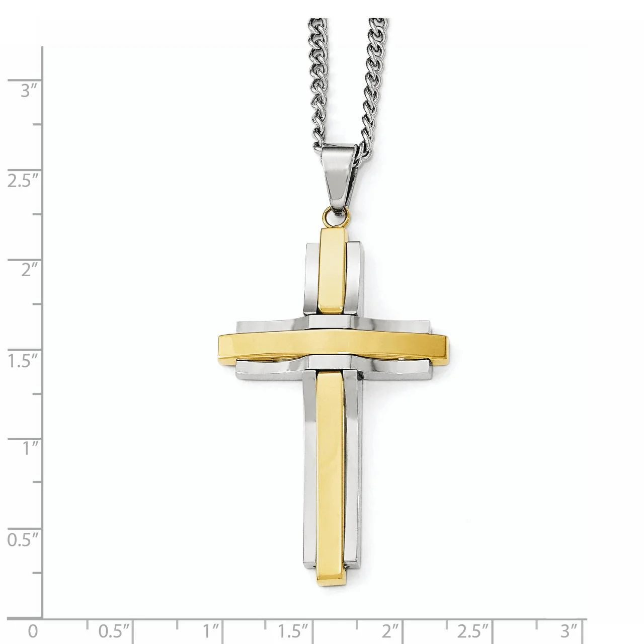 Chisel Stainless Steel Polished Yellow Ip-plated Cross Necklace