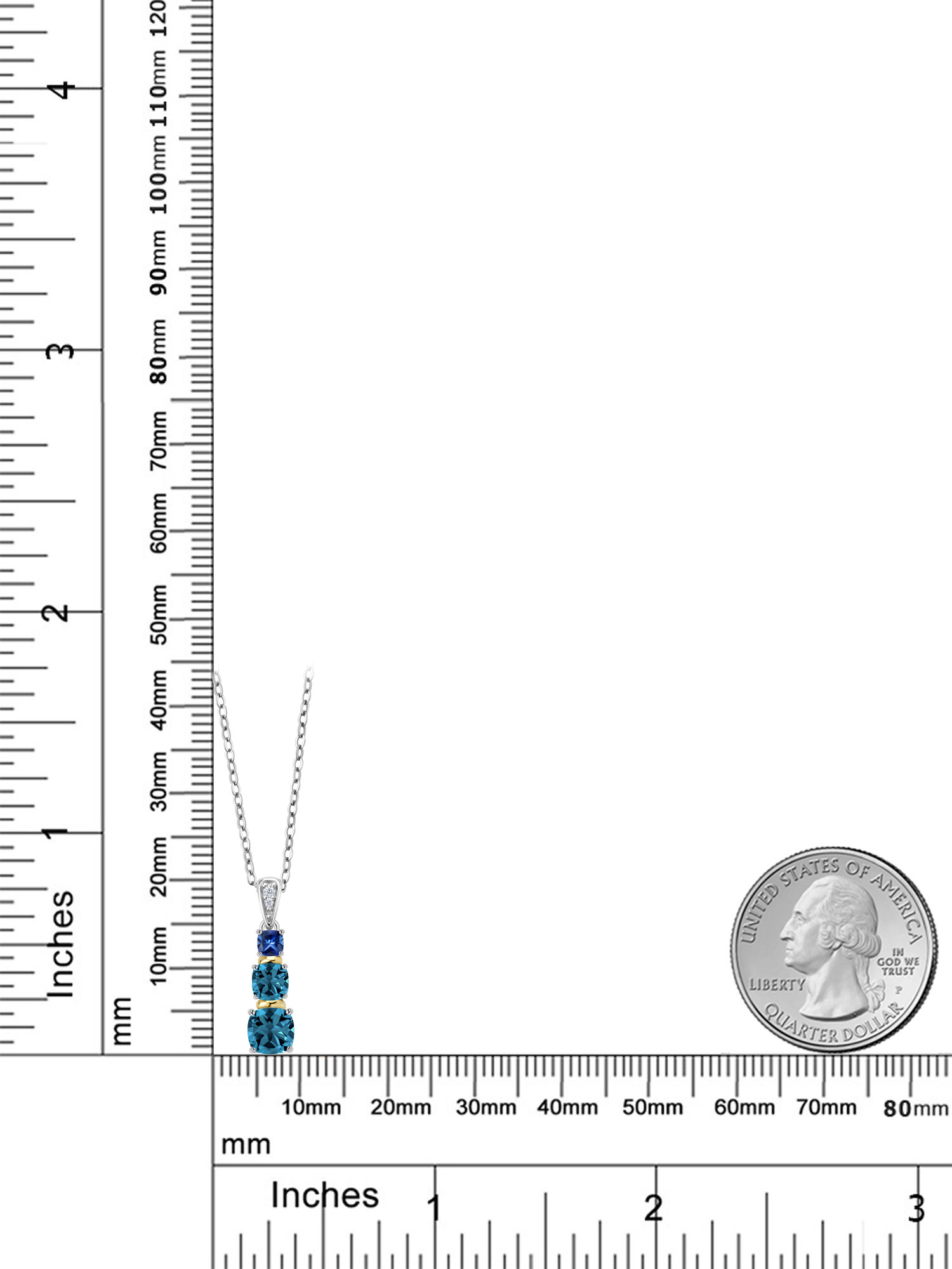 Gem Stone King 925 Silver and 10K Yellow Gold London Blue Topaz Blue Created Sapphire and Diamond Pendant Necklace For Women (2.48 Cttw, with 18 inch Chain)