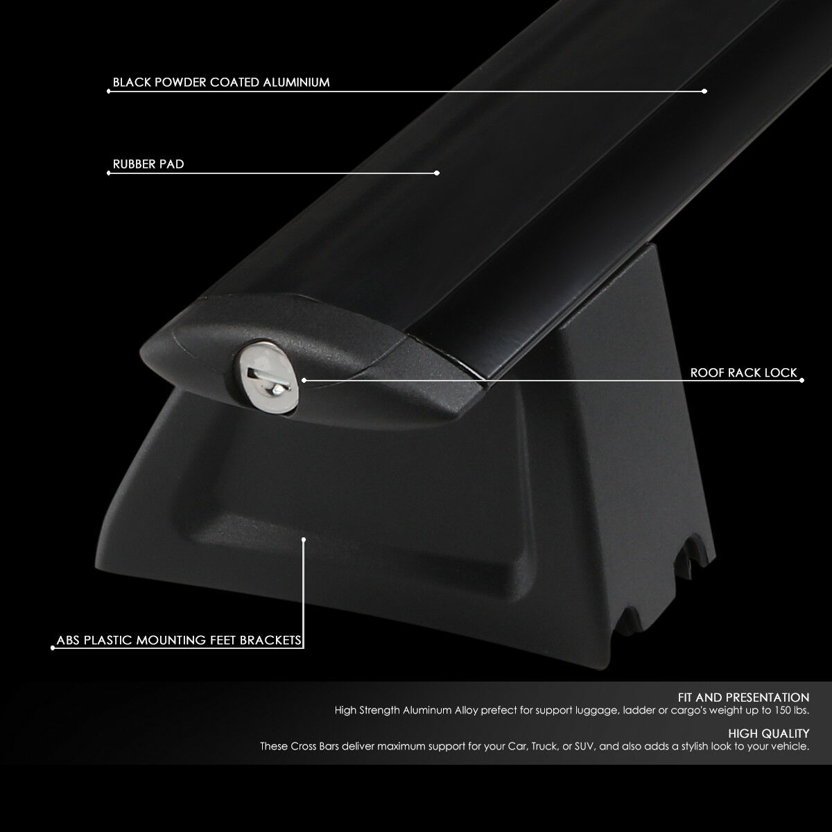 Teledu For Jeep OE Aluminum Top Rail Roof Rack Cross Bar w/Lock Aluminum Bolt-on