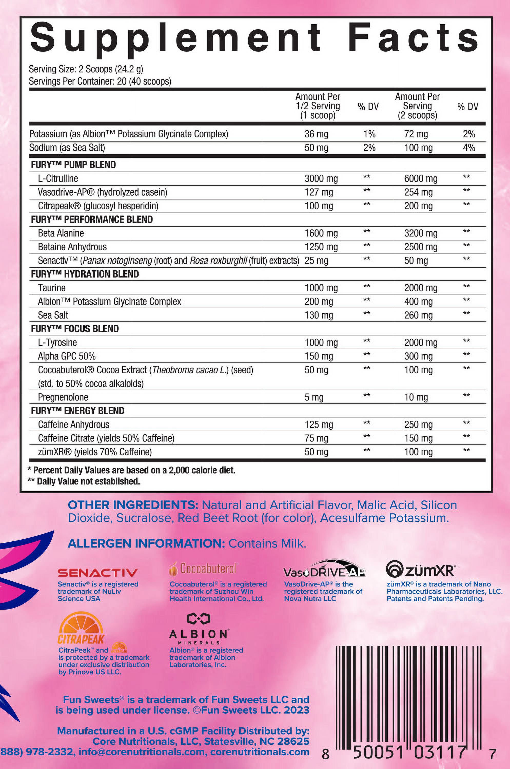 Core Nutritionals Fury V2 Platinum Next Generation Pre Workout 20 Servings (FUN SWEETS - Cherry Berry)