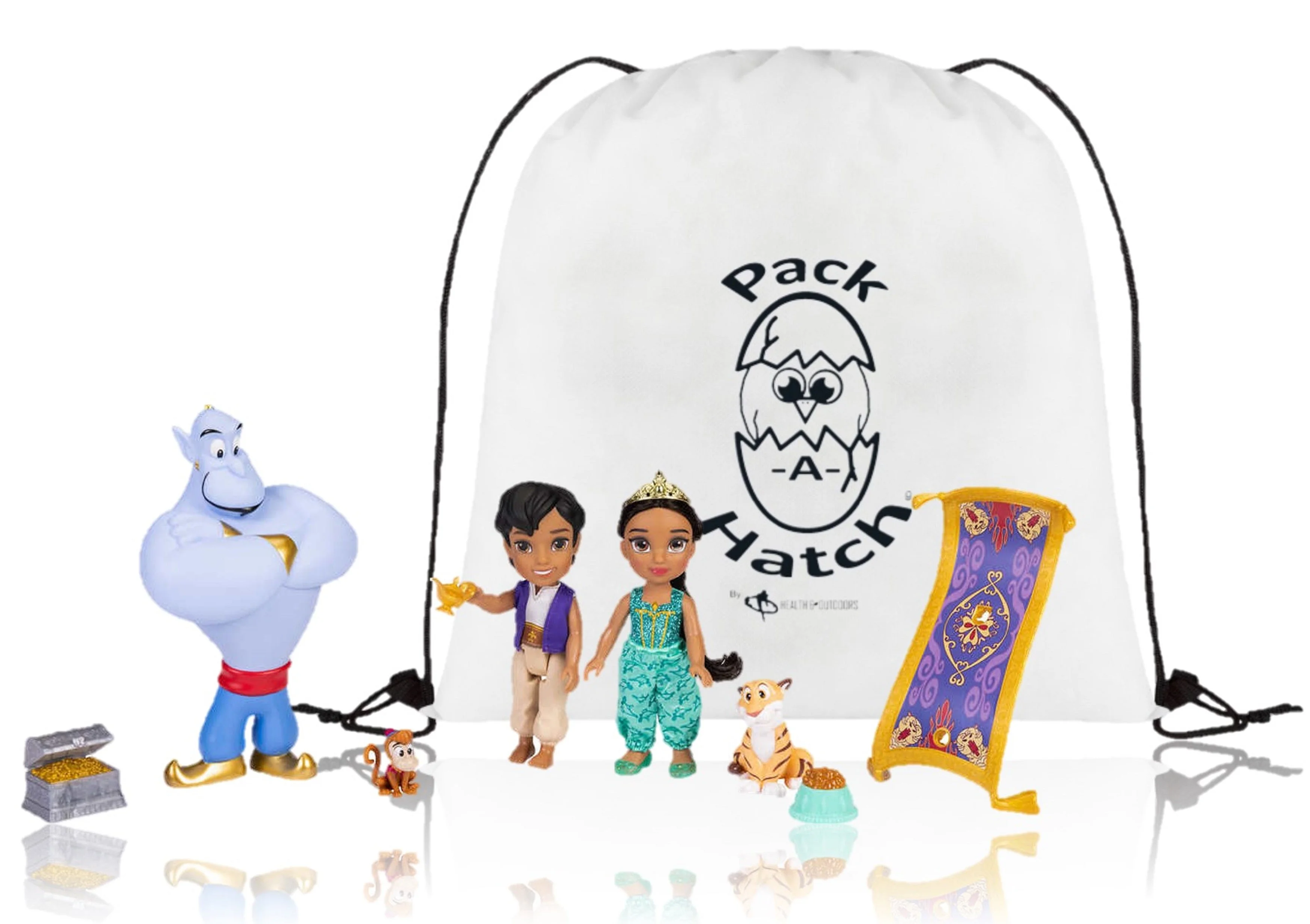 Disney Storytelling Petite Dolls Aladdin and Princess Jasmine Set W/ Bonus Pack-A-Hatch Bag