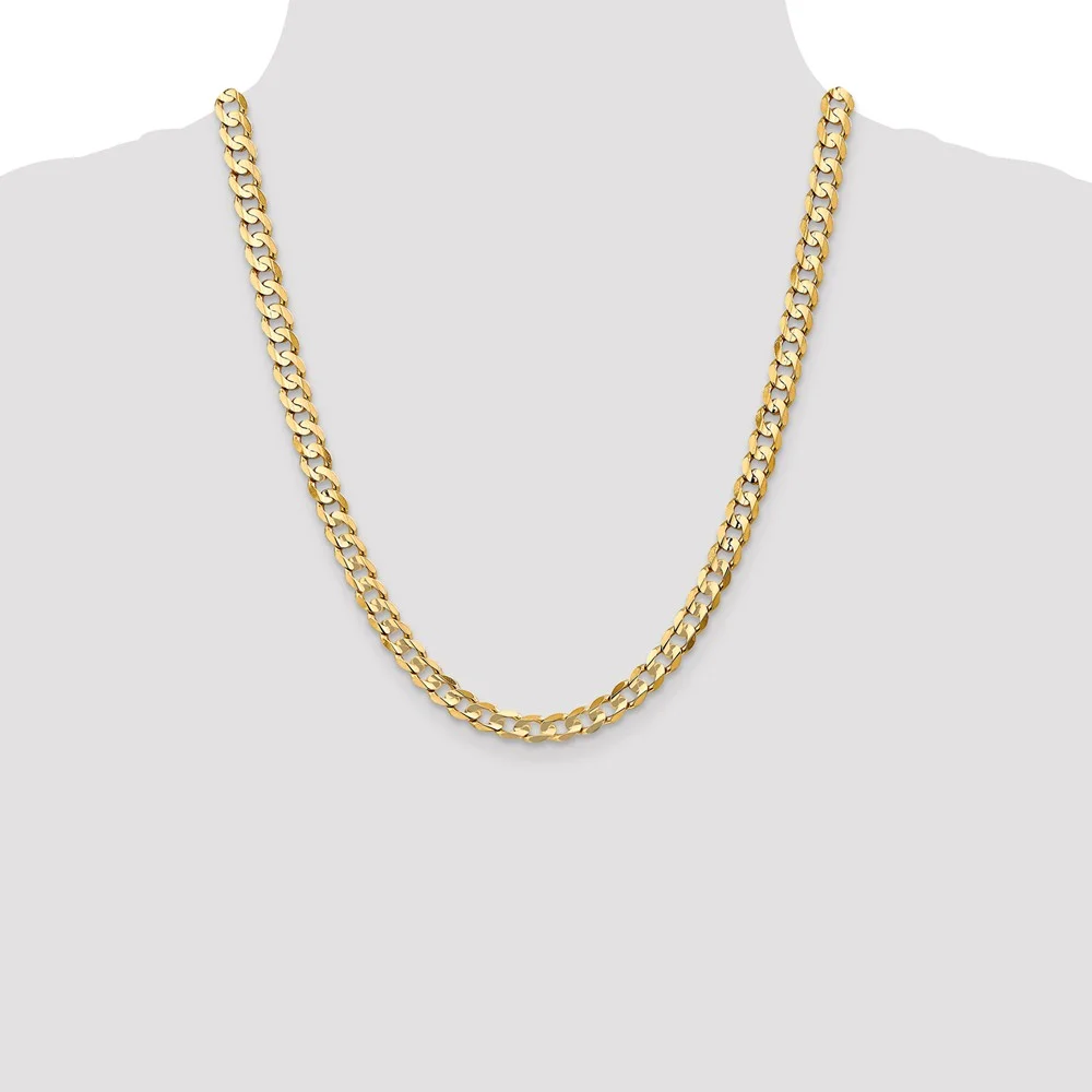Real 14kt Yellow Gold 6.75mm Open Concave Curb Chain; 22 inch; Lobster Clasp; for Adults and Teens; for Women and Men