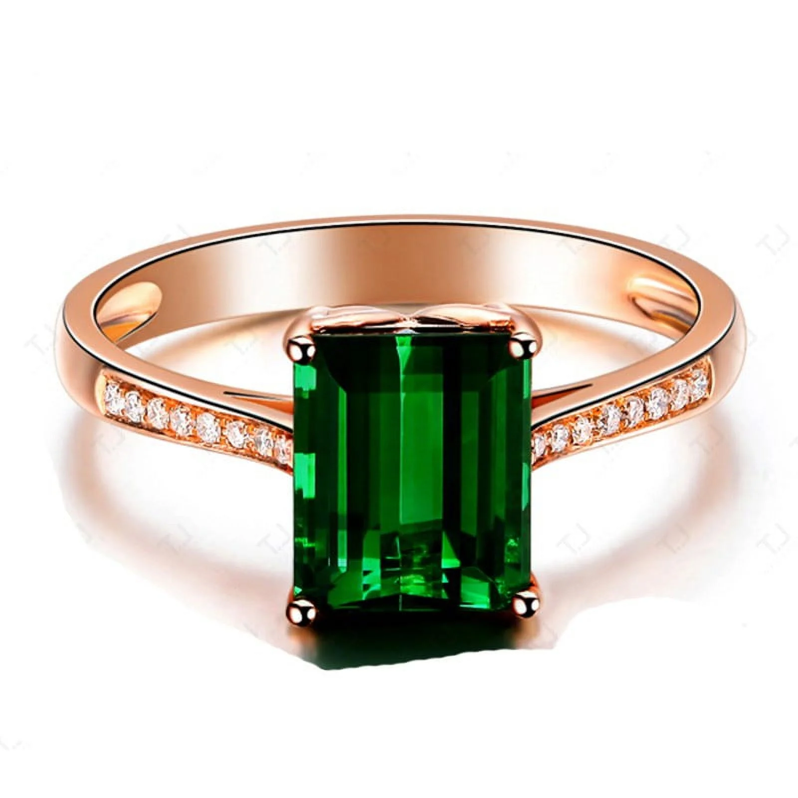 Luxurious 1.50 carat Green Emerald and Diamond Classic Engagement Ring in Rose Gold