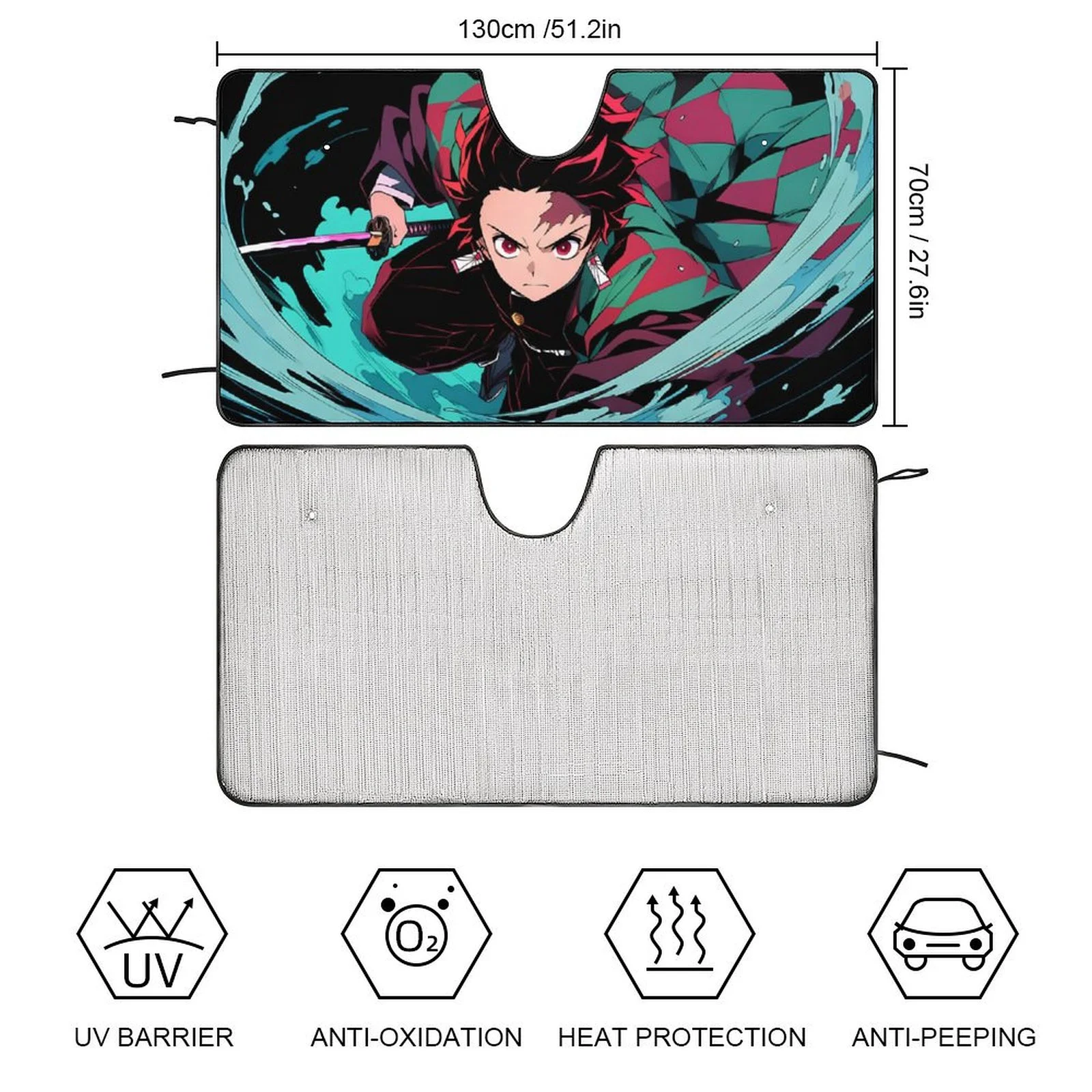 Demon Slayer Kamado Tanjirou Car Windshield Sunshade Accessories Umbrella Foldable Reflective Sun Visor Front Window Cover Protector