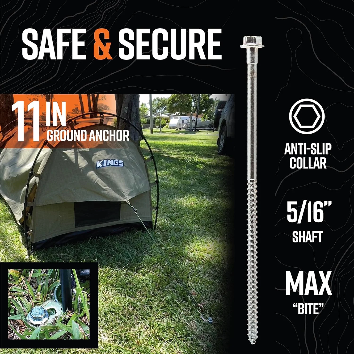 Junior Heavy Duty Screw-In Ground Anchors, For Tents, Outdoor Camping, Backpacking, And Yard Use - 11 Inch, 4 Pack