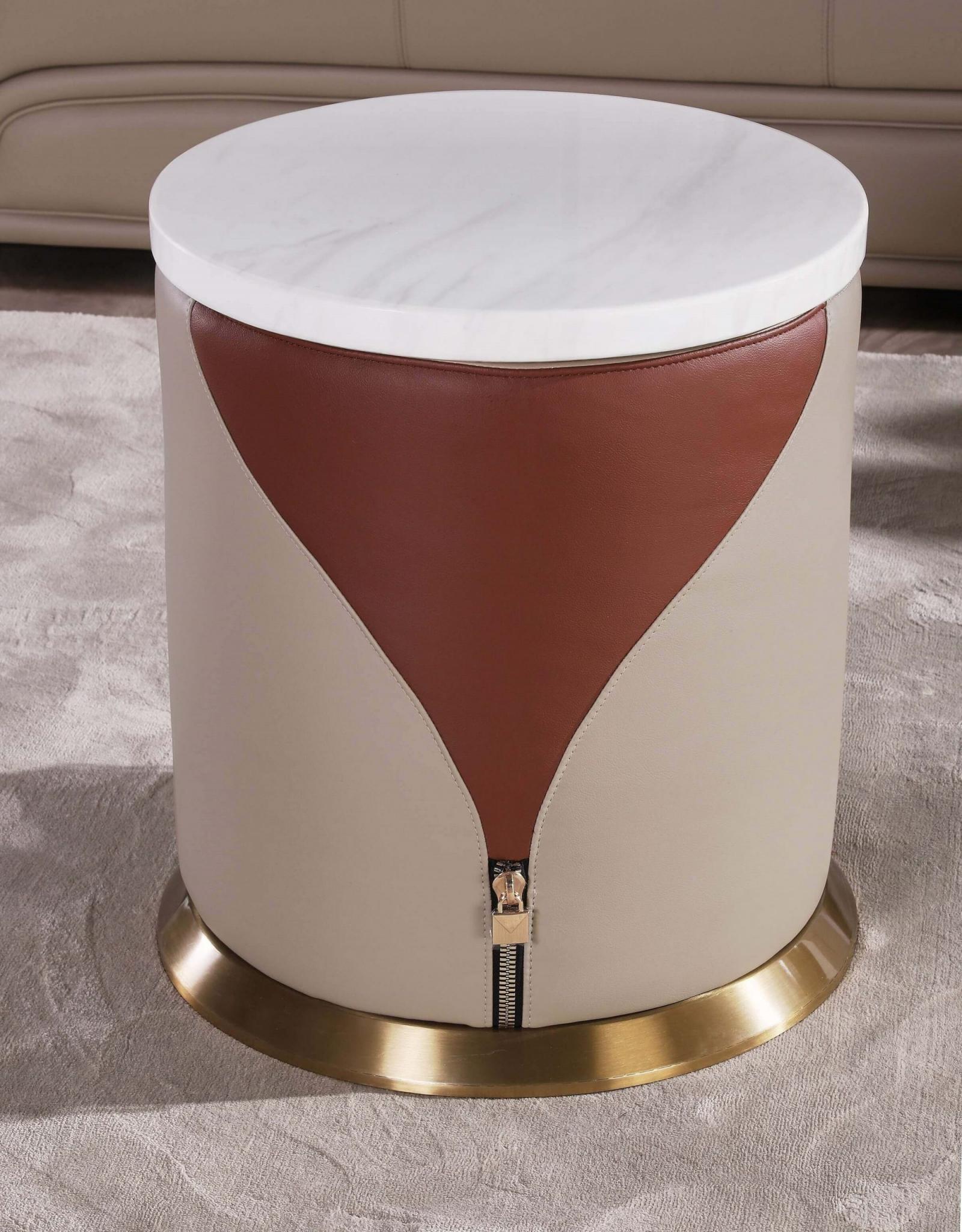 Italian Leather Sand Beige-Cognac Coffee Table Set 2P VOGUE EUROPEAN FURNITURE