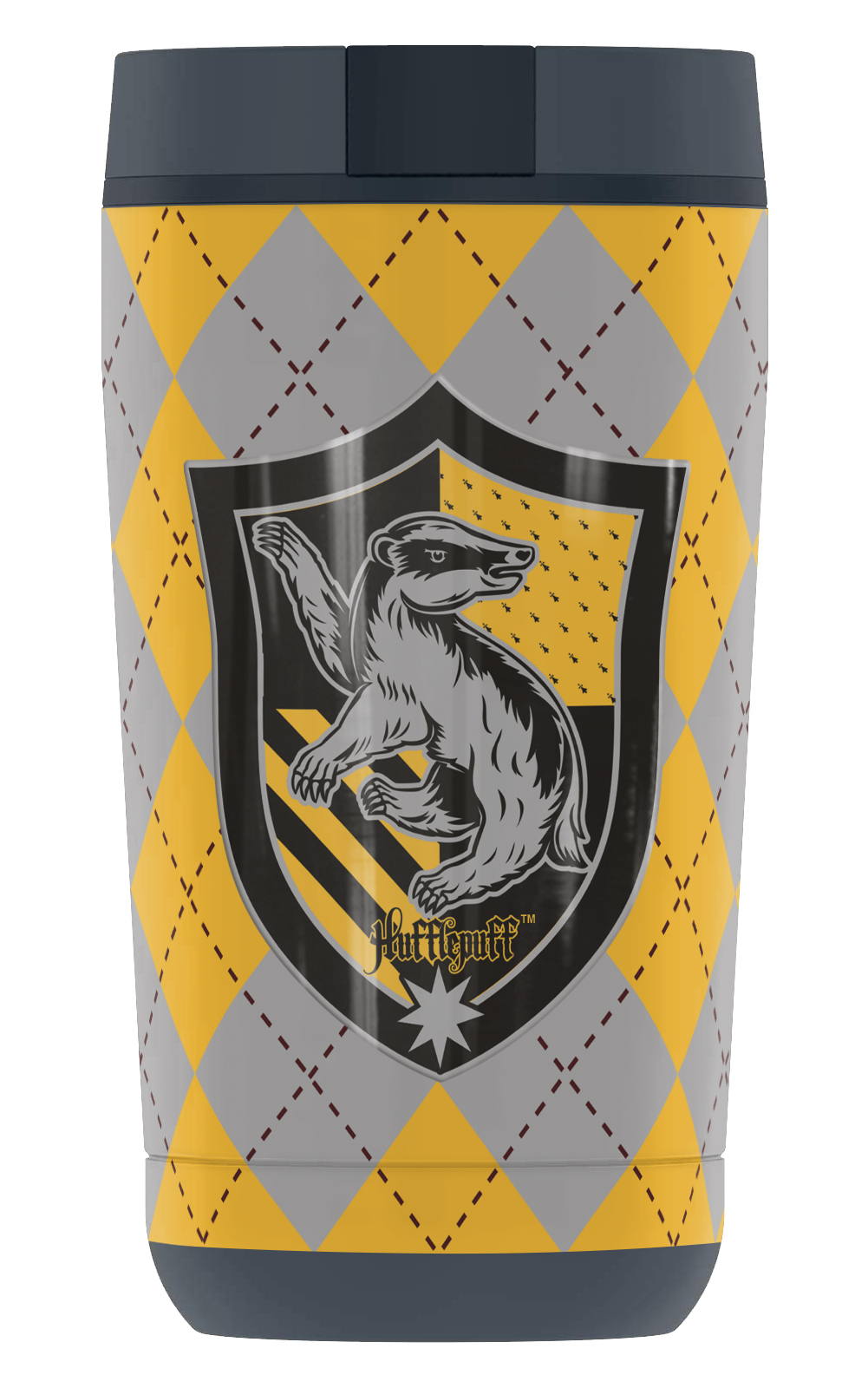 Harry Potter Hufflepuff Plaid Sigil, GUARDIAN COLLECTION BY THERMOS Stainless Steel Travel Tumbler, Vacuum insulated & Double Wall, 12oz