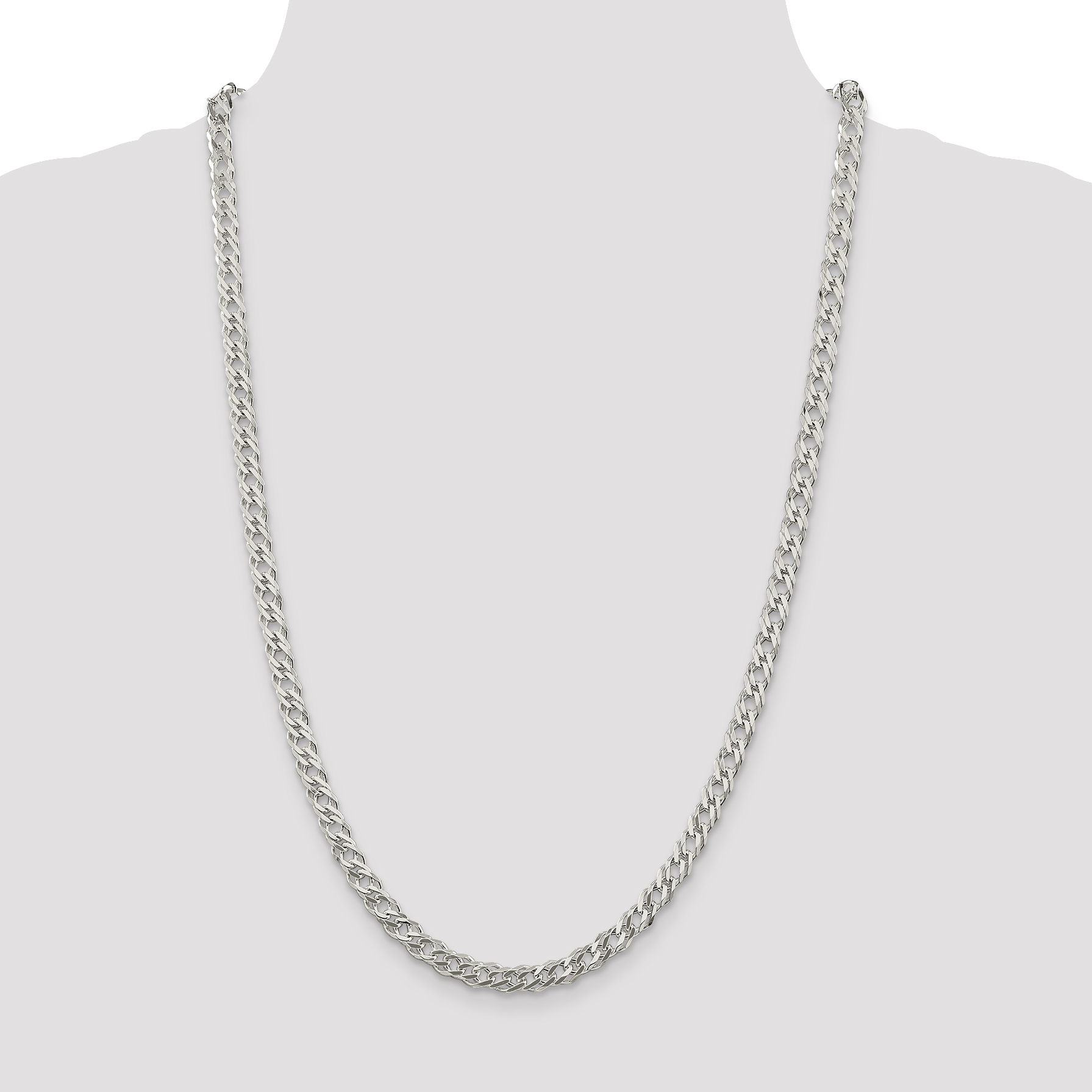 Carat in Karats Sterling Silver 5.25mm 6 Side Diamond-Cut Flat Double Curb Chain Necklace 18 Inch Length