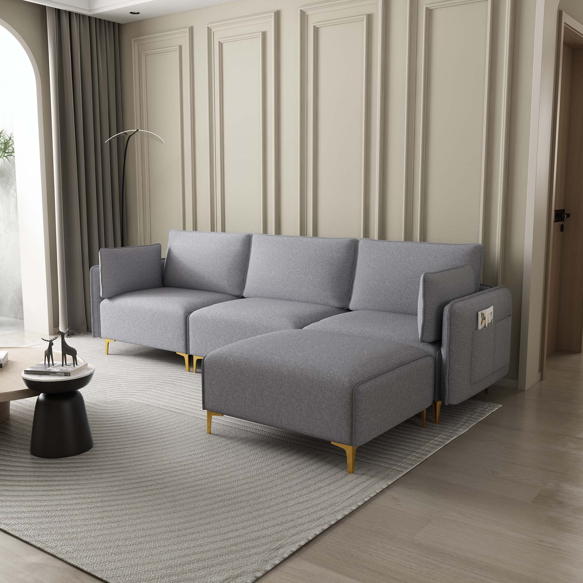L Shape Sectional Sofa with USB Grey