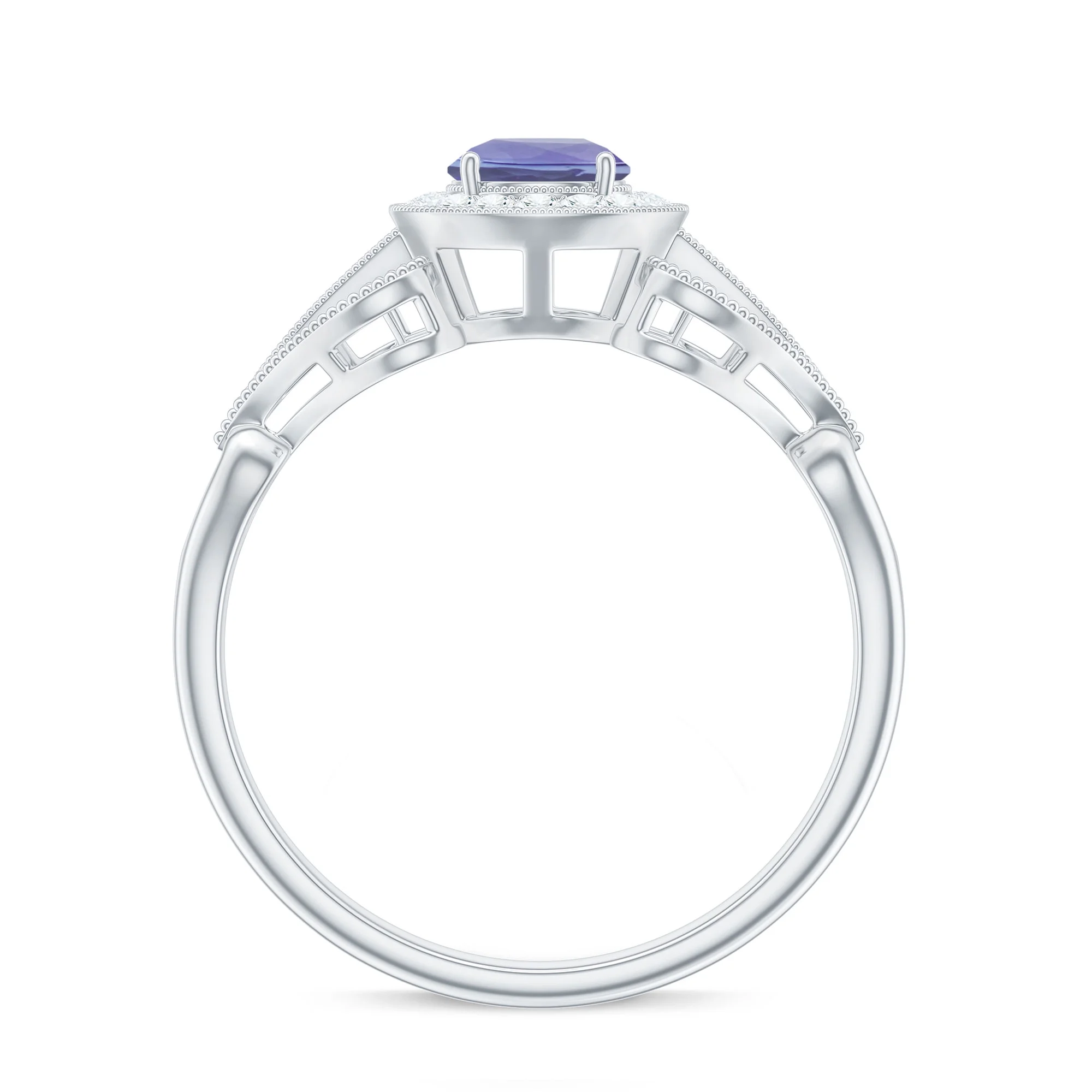 3/4 CT Elegant Tanzanite and Diamond Engagement Ring with Milgrain Details, 925 Sterling Silver, US 4.00