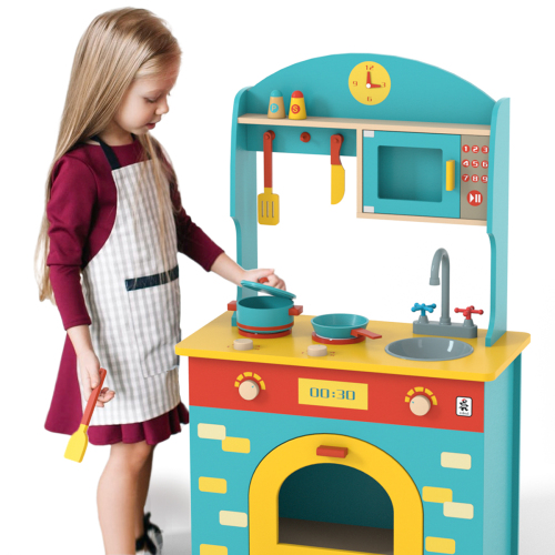 Wooden Play Kitchen Set for Kids & Toddlers, Toy Gift for Christmas Birthday, Blue