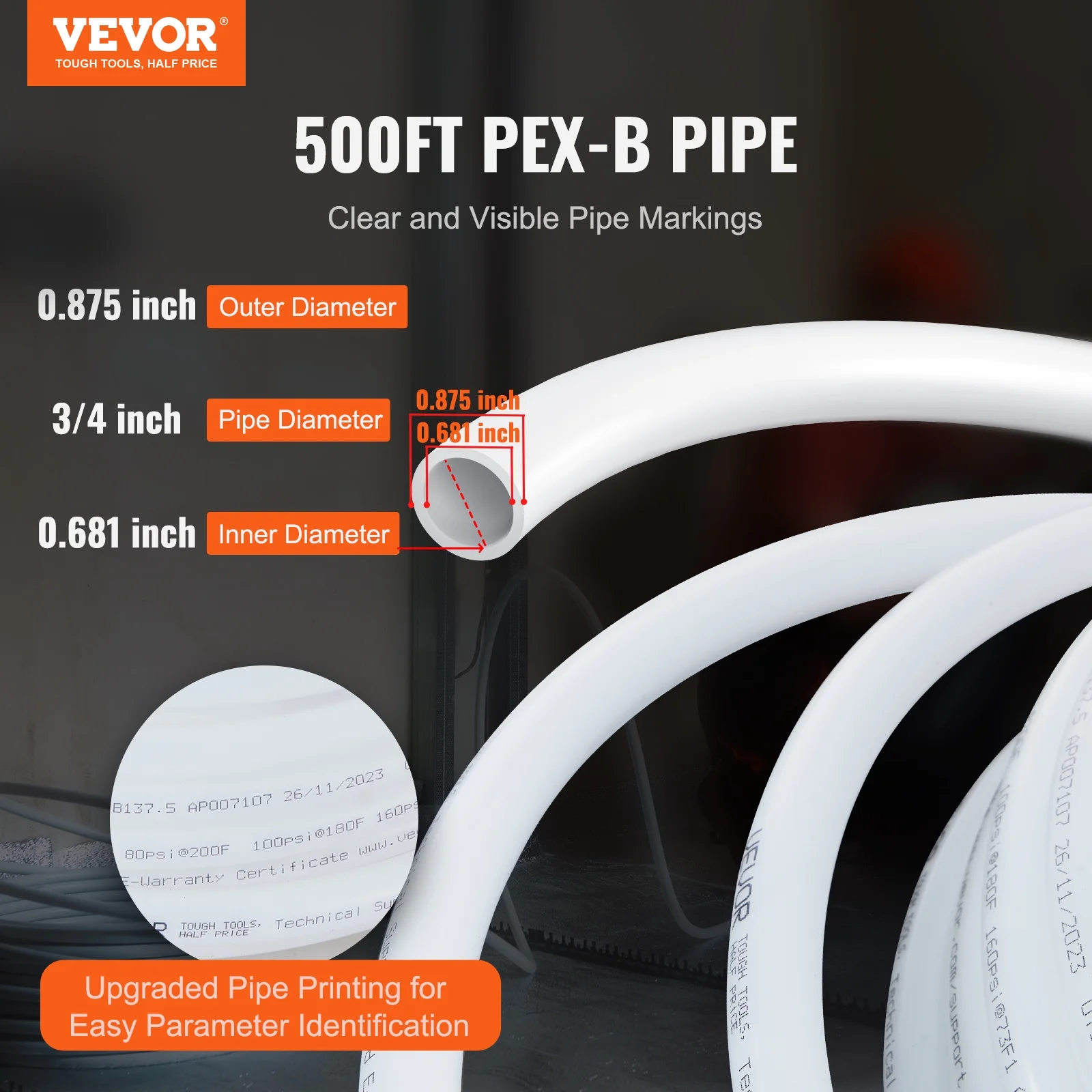 SKYSHALO 3/4” x 500ft White PEX-B Tubing/Pipe for Potable Water with Pipe Cutter