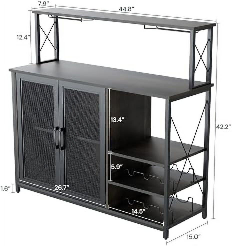 TJUNBOLIFE Wine  Cabinet with Removable Wine Rack  Coffee  Cabinet with Glass Holder  3 Adjustable Open Shelves  Small Sideboard and Buffet Cabinet with Mesh Door  Dark Brown